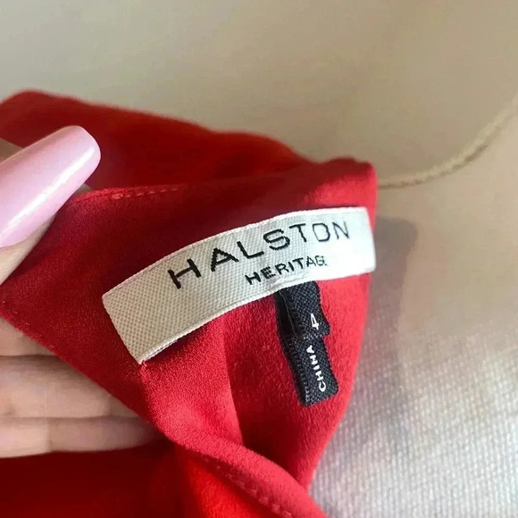 Halston Heritage Front Drape Long Sleeve Dress in Lipstick Red Size 4 - Picture 12 of 12